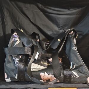 Bebe Black and Pink Floral Duffel Bag